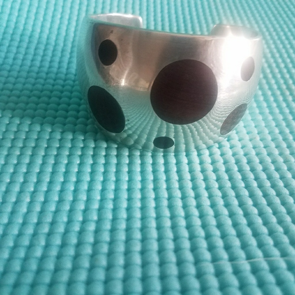 Silver Wide Cuff Wood Unique